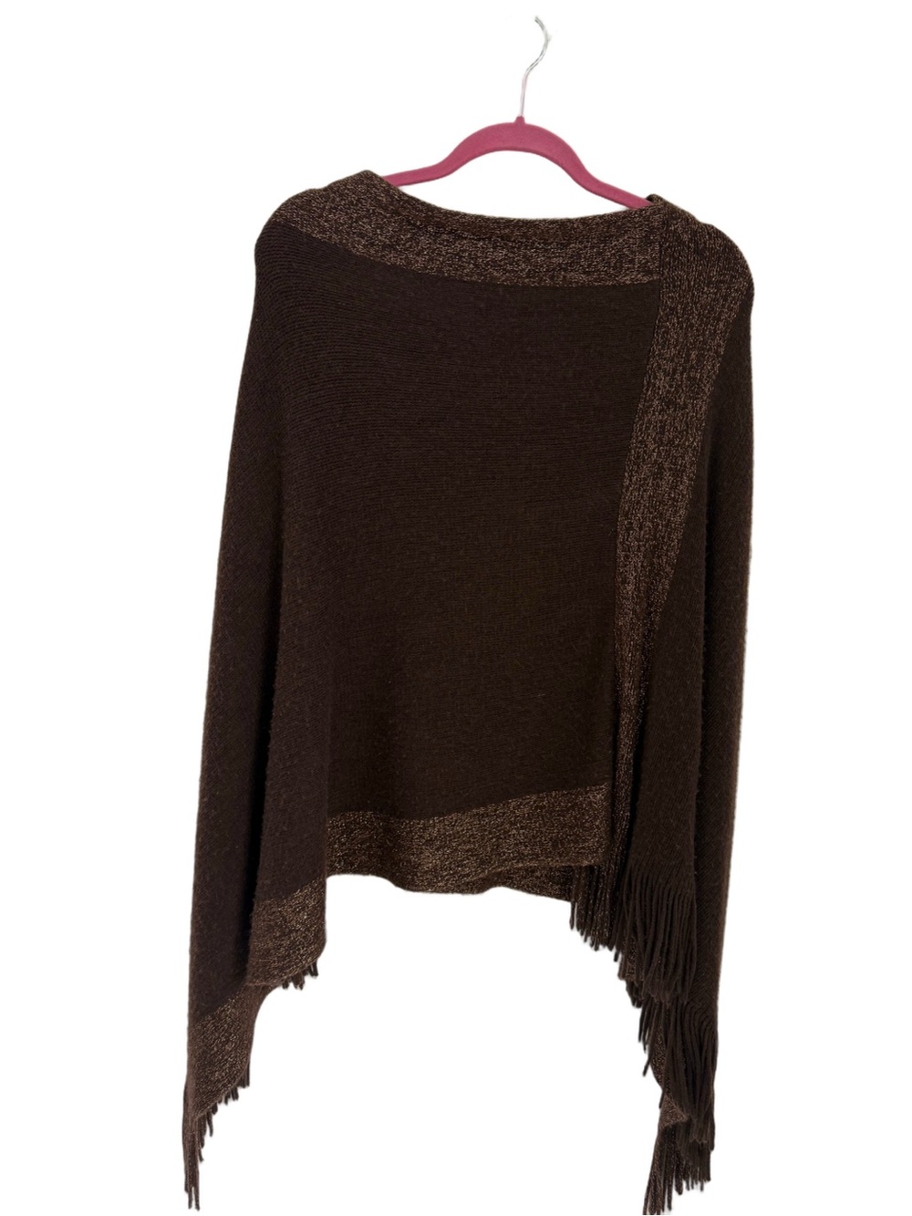 Just Jamie Adrienne Vittadini Asymmetric Fringe Metallic Poncho OS